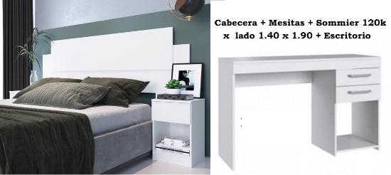 Imagen de Cabecera+Mesitas+Sommier 1.40x1.90+Escritorio