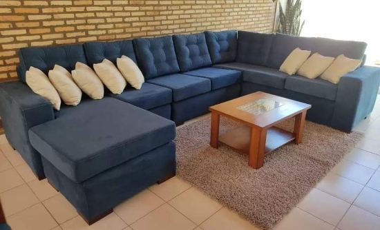 Imagen de Sofa esquinero con tumbona azul grande